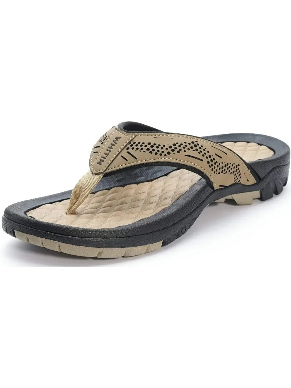 Men's Khaki Flip Flops | Outdoor Thong Sandals Arch Support Slip Resistant